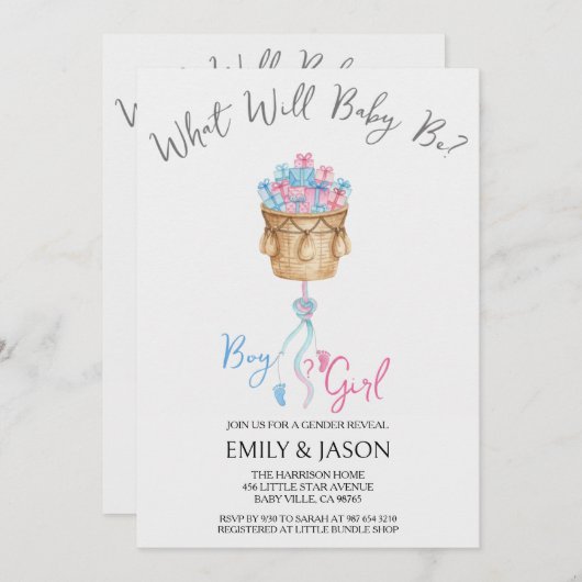 Boy Or Girl Blue Or Pink Gender Reveal Invitation Einladung (Vorne/Hinten)