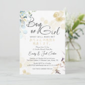 Boy or Girl Gender Reveal Botanical Gold Elegante Einladung (Stehend Vorderseite)