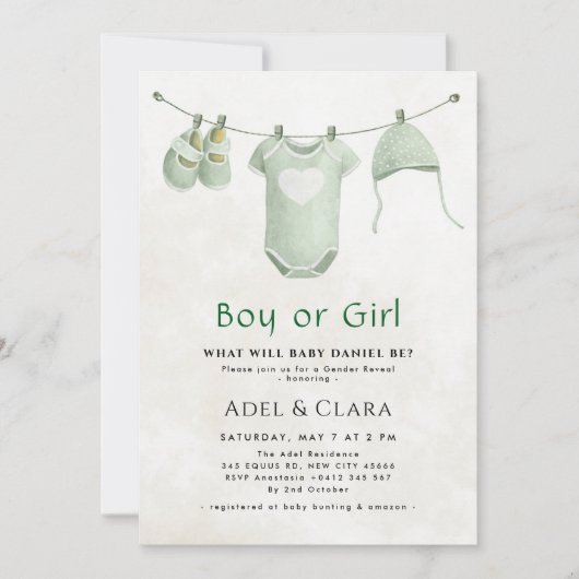 Boy or Girl Gender Reveal Invitation Einladung (Vorderseite)