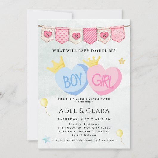 Boy or Girl Gender Reveal Invitation Einladung (Vorderseite)