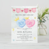 Boy or Girl Gender Reveal Invitation Einladung (Stehend Vorderseite)