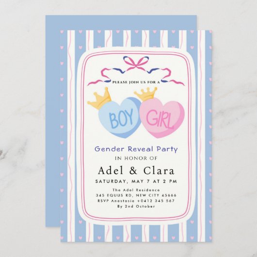 Boy or Girl Gender Reveal Invitation Einladung (Vorne/Hinten)