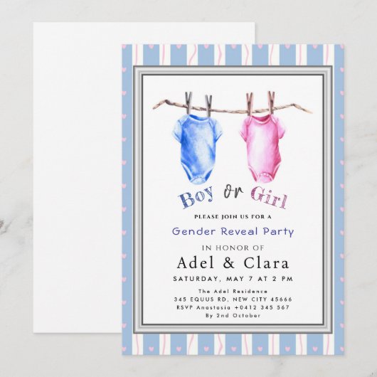 Boy or Girl Gender Reveal Invitation Einladung (Vorne/Hinten)
