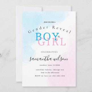 boy or girl pink blue gender reveal invitation einladung