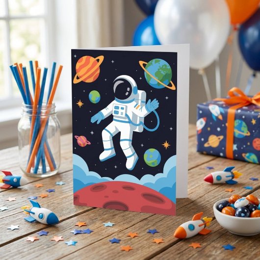 Boy Outer Space Astronaut Birthday  Karte