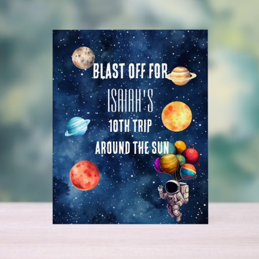Boy Outer Space Astronaut Birthday Welcome Sign Acrylschild (Neutral)