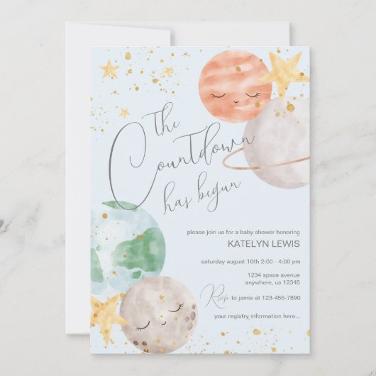 Boy Outer Space Baby Dusche Einladung (Vorderseite)