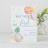 Boy Outer Space Einladung zum Geburtstag (Stehend Vorderseite)