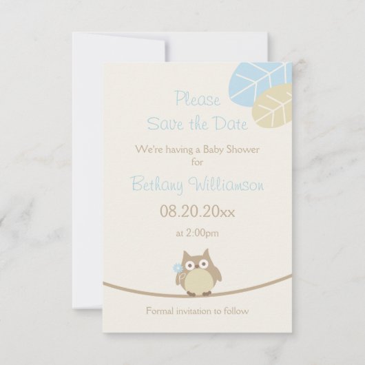 Boy Owl Baby Dusche Save the Date (Rückseite)