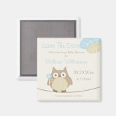 Boy Owl Baby Dusche Save the Date Magnet (Vorderseite/Rückseite)