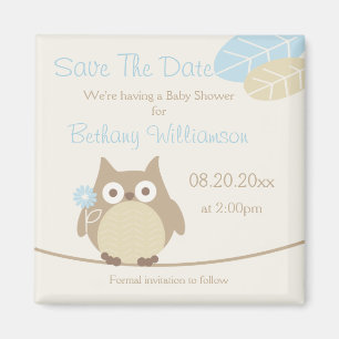 Boy Owl Baby Dusche Save the Date Magnet