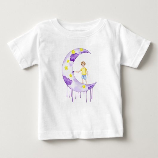Boy Painting Crescent Moon Baby T-shirt (Vorderseite)