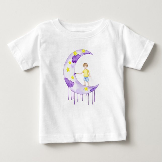 Boy Painting Crescent Moon  Baby T-shirt (Vorderseite)