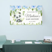 Boy Panda Blue Floral Greenery Bamboo Hintergrund Banner (Messeveranstaltung)