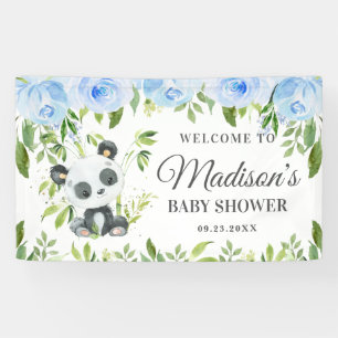 Boy Panda Blue Floral Greenery Bamboo Hintergrund Banner
