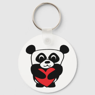 Boy Panda mit Big Red Heart Schlüsselanhänger