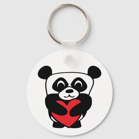 Boy Panda mit Big Red Heart Schlüsselanhänger (Vorderseite)