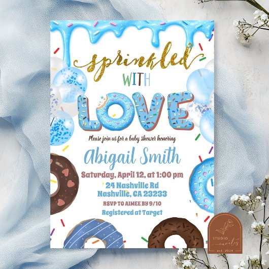 Boy Pastel Donut Sprinkled with Love Invitation Einladung