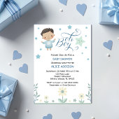 Boy Pastel Green & Blue Stars & Blume Niedlich Einladung