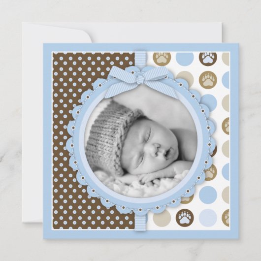 Boy Paw Print Polka Dots Birth Announcement Square Einladung (Vorderseite)