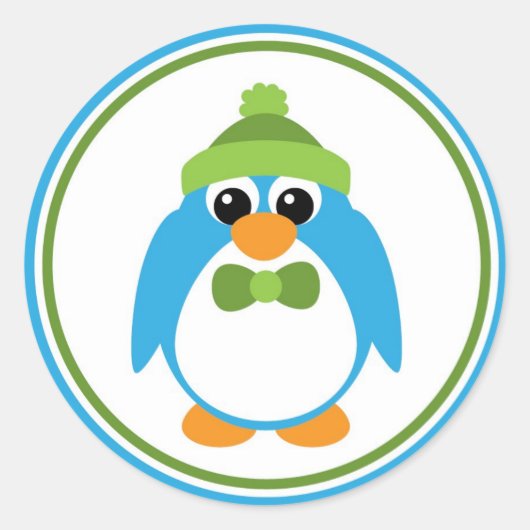 Boy Penguin in Blau und Grün Runder Aufkleber (Vorderseite)