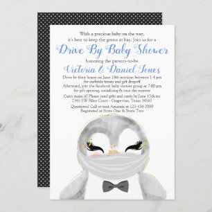 Boy Penguin mit Maske Drive by Baby Dusche Einladung