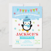 Boy Penguin zum Geburtstag Einladung / Wadle On Ov (Vorderseite)