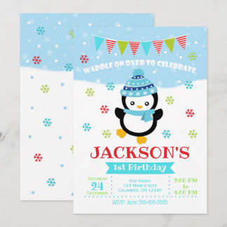 Boy Penguin zum Geburtstag Einladung / Wadle On Ov