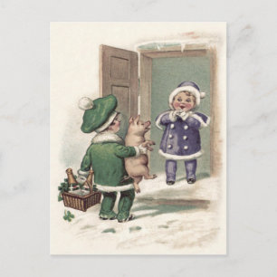 Boy Pig Champagne Kleeblatt Door Postkarte