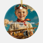 Boy Pilot Aviator & Spielzeugflugzeug Custom XMAS Keramik Ornament (Vorne)