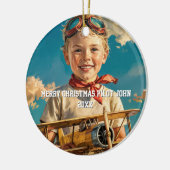 Boy Pilot Aviator & Spielzeugflugzeug Custom XMAS Keramik Ornament (Links)