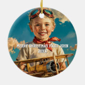 Boy Pilot Aviator & Spielzeugflugzeug Custom XMAS Keramik Ornament (Hinten)