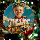 Boy Pilot Aviator & Spielzeugflugzeug Custom XMAS Keramik Ornament