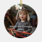 Boy Pilot Flugzeug Luftfahrt Niedliches Foto Weihn Keramik Ornament (Vorne)