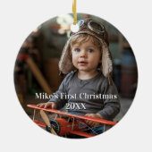 Boy Pilot Flugzeug Luftfahrt Niedliches Foto Weihn Keramik Ornament (Hinten)