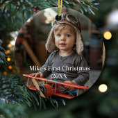 Boy Pilot Flugzeug Luftfahrt Niedliches Foto Weihn Keramik Ornament