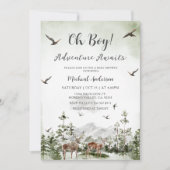 Boy Pine Tree Deer Forest Mountain Babydusche Einladung (Vorderseite)