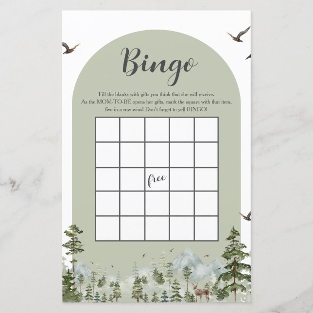 Boy Pine Tree Forest Mountain Baby Dusche Bingo (Vorderseite)