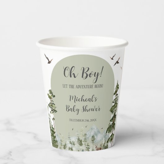 Boy Pine Tree Forest Mountain Baby Dusche Pappbecher (Rückseite)