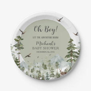 Boy Pine Tree Forest Mountain Baby Dusche Pappteller