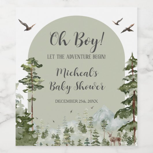 Boy Pine Tree Forest Mountain Baby Dusche Weinetikett (Einzelnes Label)