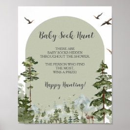 Boy Pine Tree Forest Mountain Baby Sock Hunt Poster
