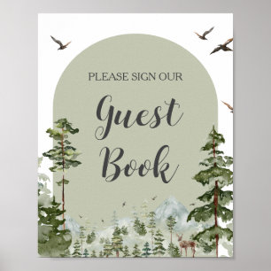 Boy Pine Tree Mountain Baby Shower Gästebuch