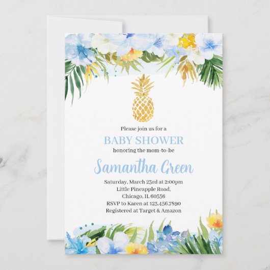 Boy Pineaple Baby Shower Einladung (Vorderseite)