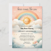 Boy Pink Unique Sky Cloud Sunshine Baby Dusche Einladung (Vorderseite)