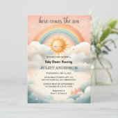 Boy Pink Unique Sky Cloud Sunshine Baby Dusche Einladung (Stehend Vorderseite)