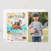 Boy Pirate Birthday Foto Einladung (Vorne/Hinten)