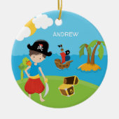 Boy Pirate mit Schatz und Papagei Weihnachten Keramik Ornament (Vorne)