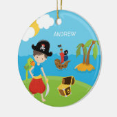 Boy Pirate mit Schatz und Papagei Weihnachten Keramik Ornament (Links)