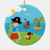 Boy Pirate mit Schatz und Papagei Weihnachten Keramik Ornament (Hinten)
